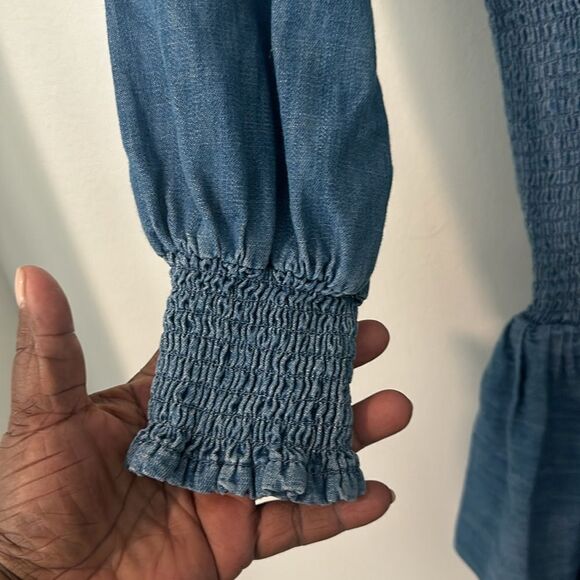 Michael Kors Cotton Chambray Smocked Mini Dress S - Picture 5 of 10